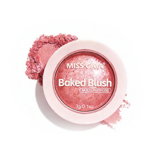 Coral marble texture baked blush with high pigmentation, domed powder format for OEM cosmetic production.