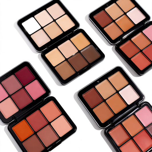 Custom cream complexion palettes showcasing diverse shade ranges for wholesale at MCcosme.