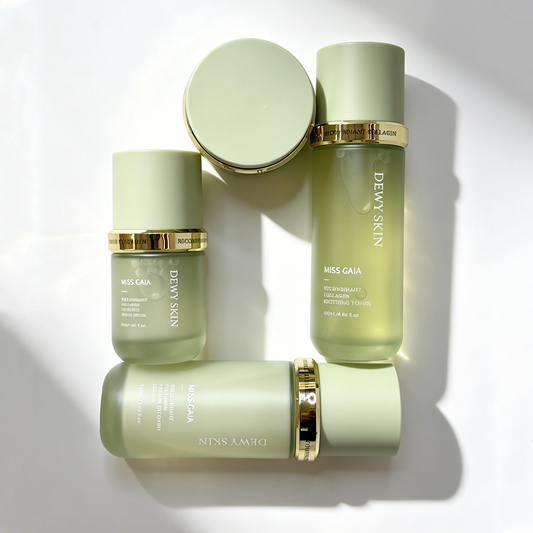 Wholesale custom green cosmetic bottles and cream jar for anti-aging formulas