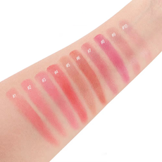 0 shade cream blush arm swatches showing high pigment test. Custom OEM makeup manufacturing by MCcosme.