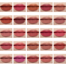 Private label 12 shade lip palette swatches on lips color chart provided by MCcosme manufacturer.