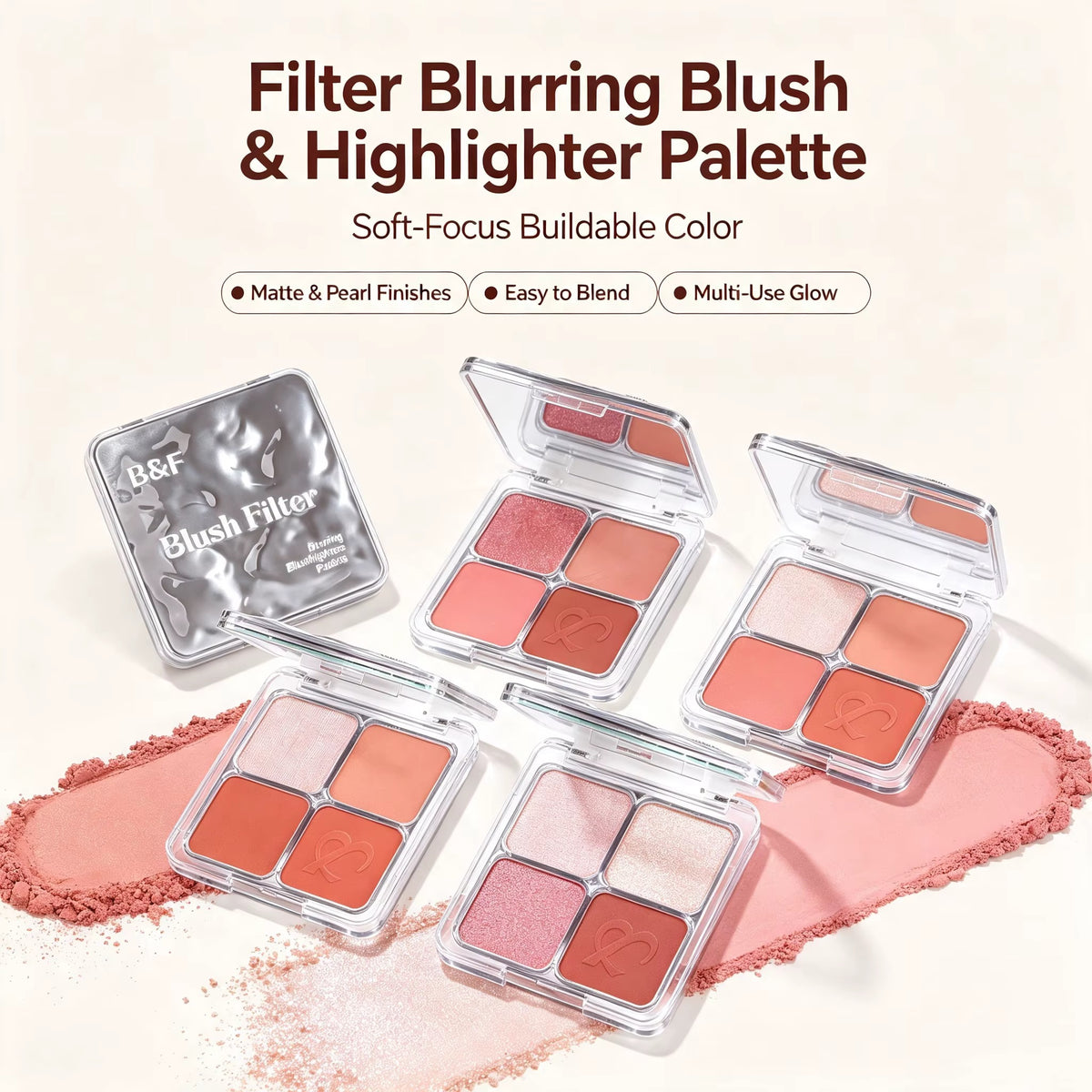 Private Label Soft-Focus Blurring Blush &amp; Highlighter Palette (Quad Compact)