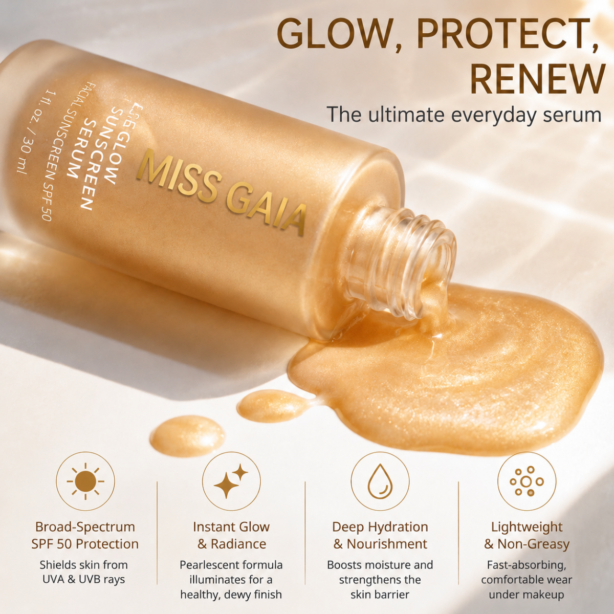 Private Label Pearlescent Glow Sunscreen Serum SPF 50 (30ml / 1 fl. oz.)