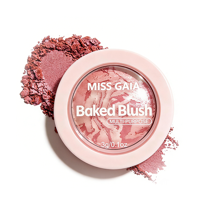 Champagne tone baked highlighter blush with duo-chrome pigments, multi-purpose powder for face illumination
