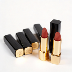 Black square lipstick tube packaging showing custom logo printing options for private label brands at MCcosme.
