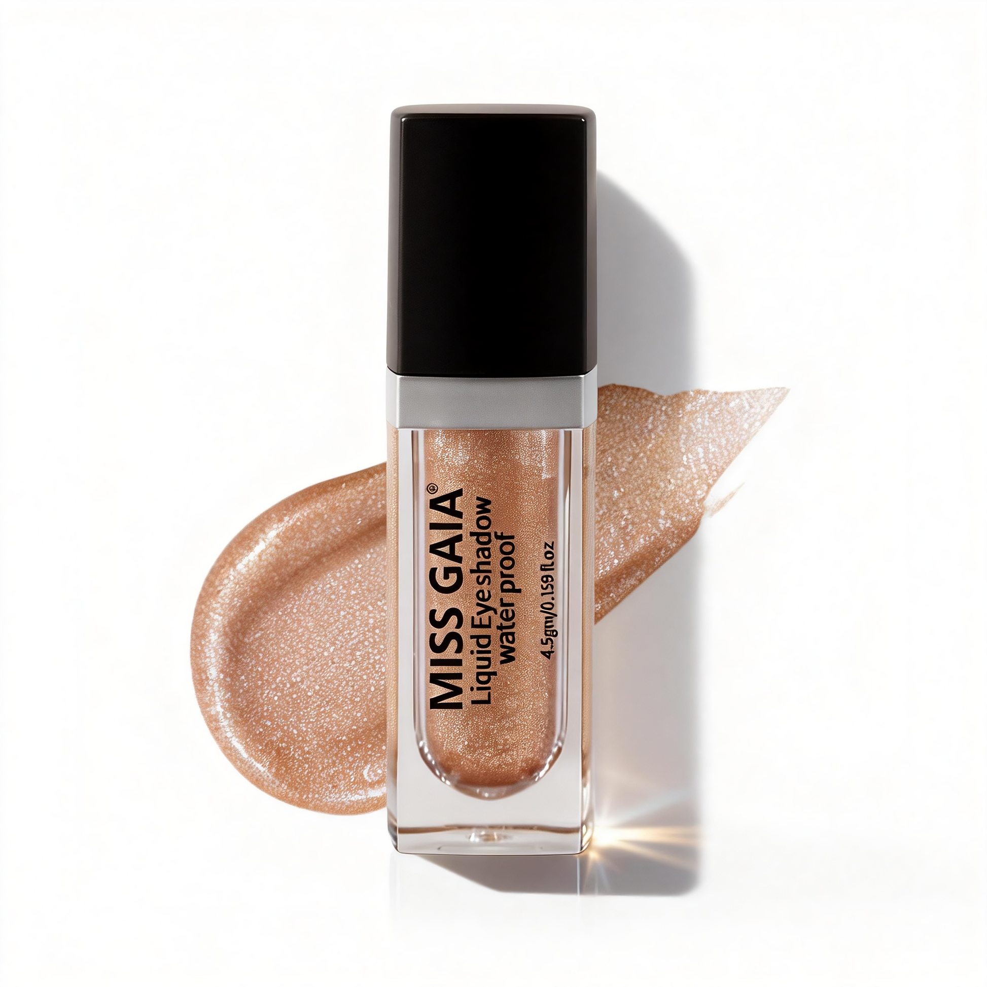 Bronze copper metallic liquid eyeshadow showing a long-lasting formula. Custom beauty brand solutions by MCcosme.