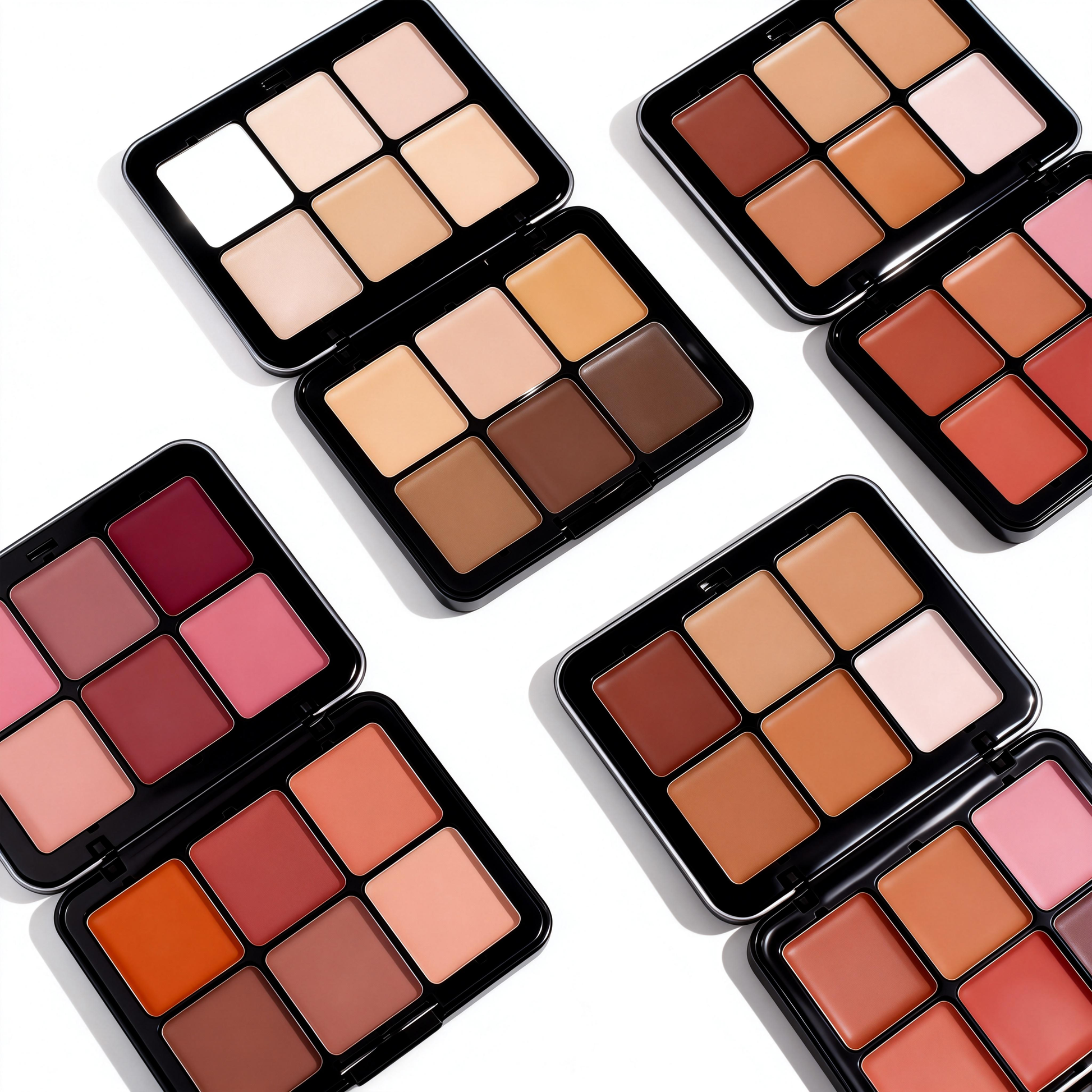 Custom cream complexion palettes showcasing diverse shade ranges for wholesale at MCcosme.