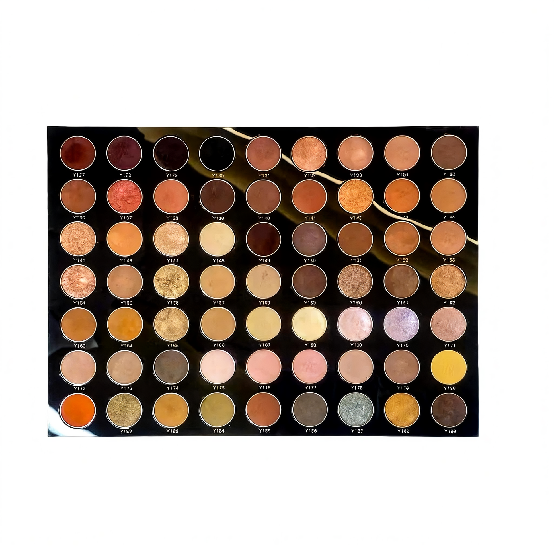 Full range custom eyeshadow color chart showing manufacturing options. Partner with private label supplier MCcosme.