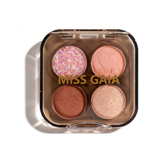 Private label pink glitter and matte quad eyeshadow palette with cute embossing. Custom makeup formulation and manufacturing services by MCcosme.