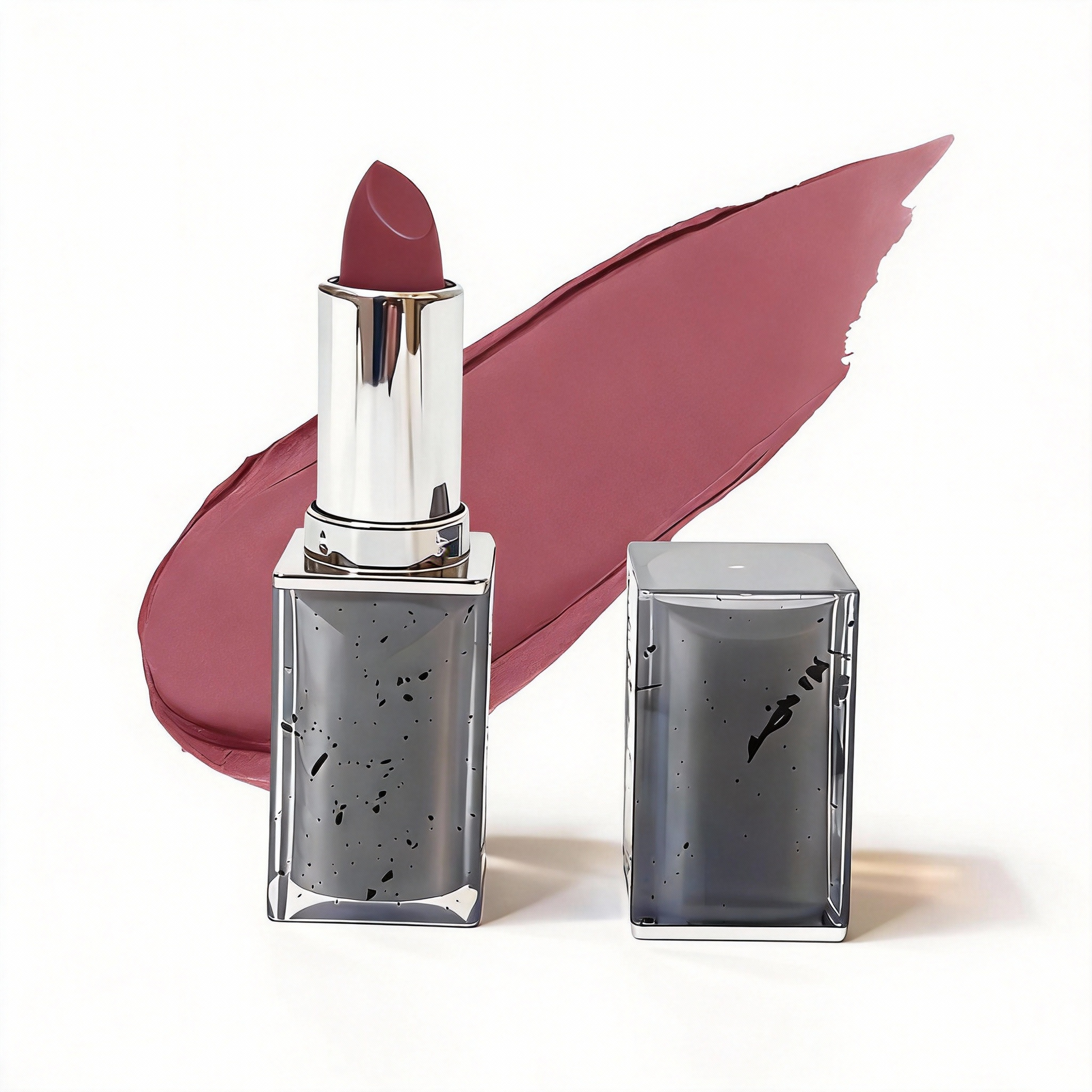 Dark berry plum matte lipstick with high pigment swatch. Partner with OEM makeup manufacturer MCcosme.