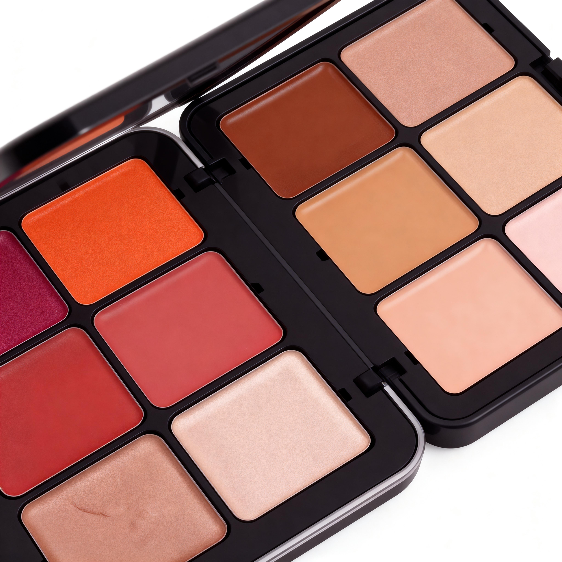 Close up of hydrating cream formula blush and contour palettes manufactured by MCcosme OEM.