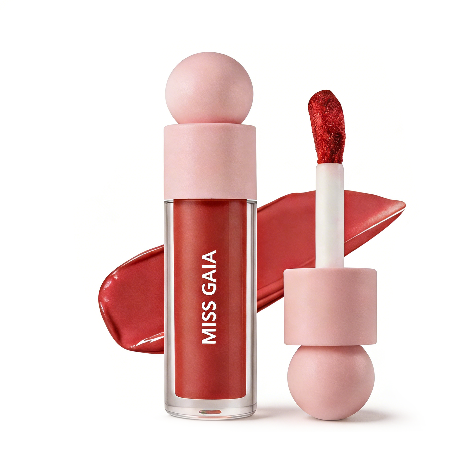 Deep brick red liquid blush formula, long-wearing and smudge-proof cosmetic supply for retailers.