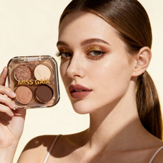 Fashion model swatch demonstrating long-lasting waterproof golden eyeshadow. Build your OEM makeup brand with MCcosme.