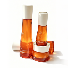 Custom skin repair formulation packaged in orange glass containers with 99.8 percent batch yield rate