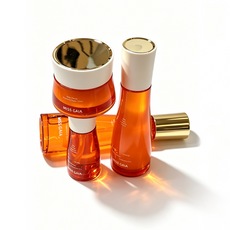 Close up of cosmetics face cream jar with gold cap produced in GMP certified facility