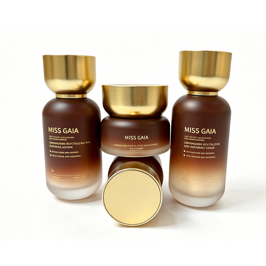 OEM ginsenoside revitalizing and repairing skincare set with premium gradient brown glass bottles