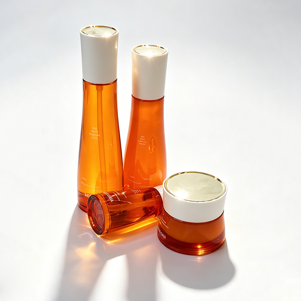 Wholesale custom orange glass cosmetic bottles and cream jar packaging samples from factory
