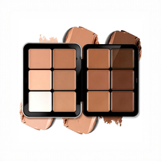 Private label cream contour and blush palettes with swatch texture displayed by MCcosme factory.