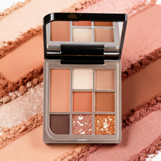 Private label nude brown face and eye palette with large blush pan. Available for bulk wholesale at MCcosme.