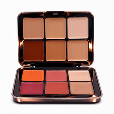 Professional 6 pan cream blush and concealer palette in copper packaging by MCcosme OEM.