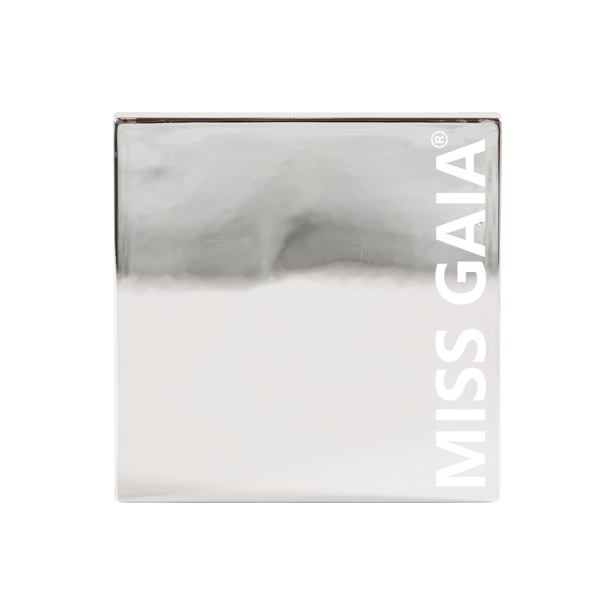 Silver chrome square makeup compact with custom logo printing case study by MCcosme manufacturer.
