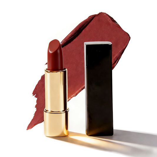 Vampy dark red lipstick perfect for autumn and winter makeup collections. Custom cosmetic formulations by MCcosme.