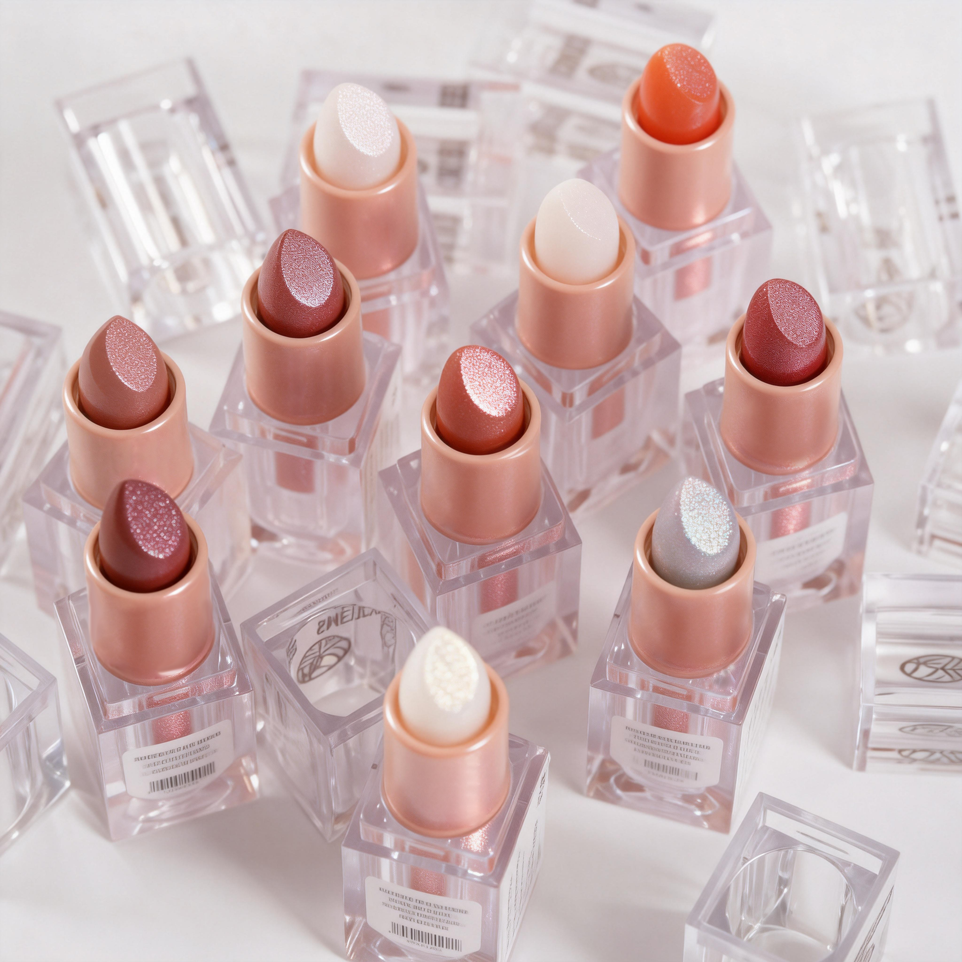 Wholesale diamond glitter lipstick collection in ice cube cases. Manufactured in China by top B2B supplier MCcosme.