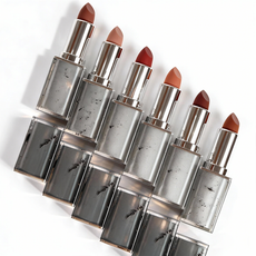 Wholesale matte lipstick collection featuring transparent black splatter cases. Manufactured by premium OEM makeup supplier MCcosme.